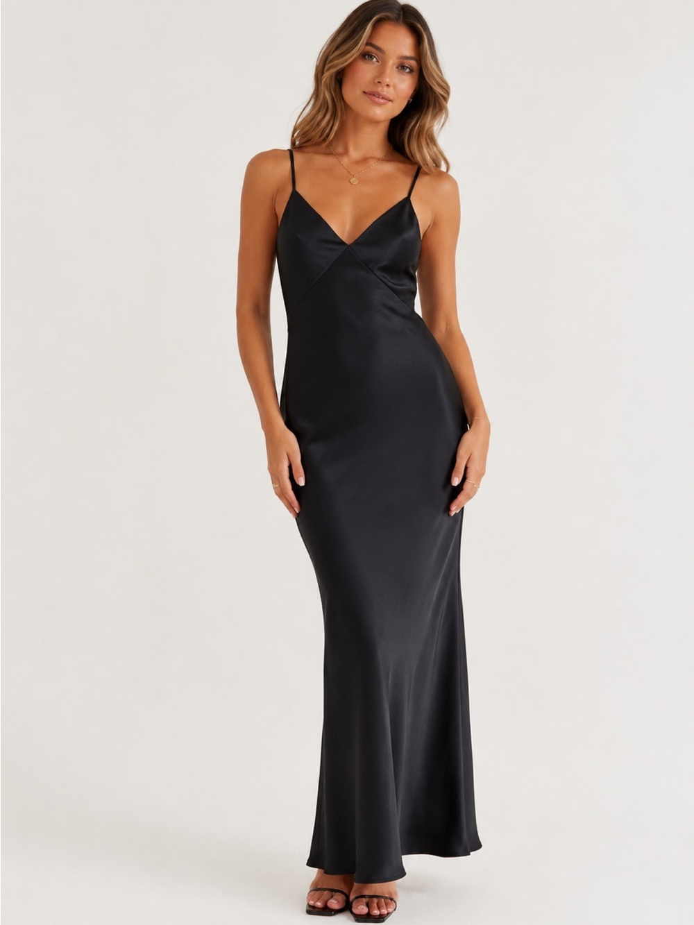 Steve Madden Black Satin Slip Maxi Dress MSRP $160